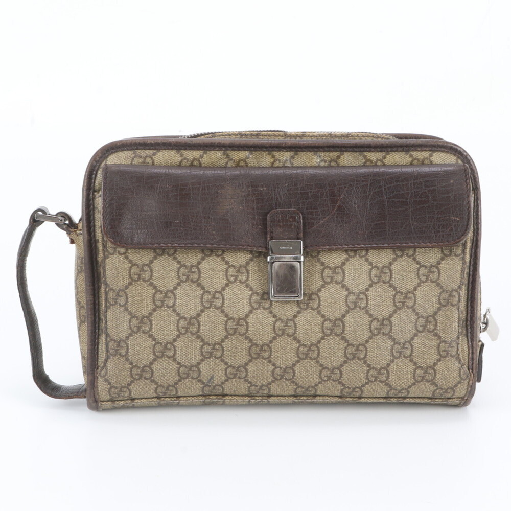 Gucci GG Supreme 108844 Leather Second Bag Clutch Pouch Brown Brand Men's